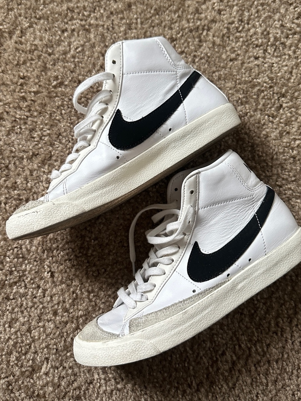 Nike White and Black Mid-Top Sneakers
